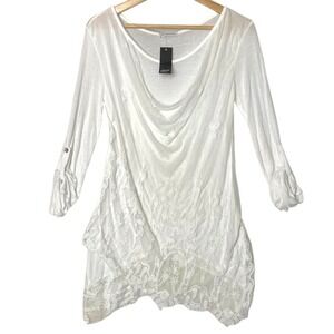 Italian Lace Silk Tunic‎ Top S Ivory Ethereal Asymmetrical Embroidered Lagenlook